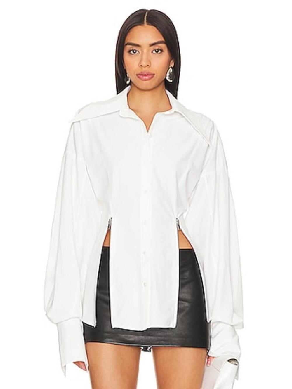 CEREN OCAK Zipper Detail Shirt in White flaw